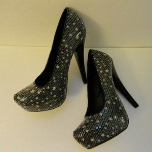 New With Box MIA Mara Black Sequin Platform Heel Pumps 7M